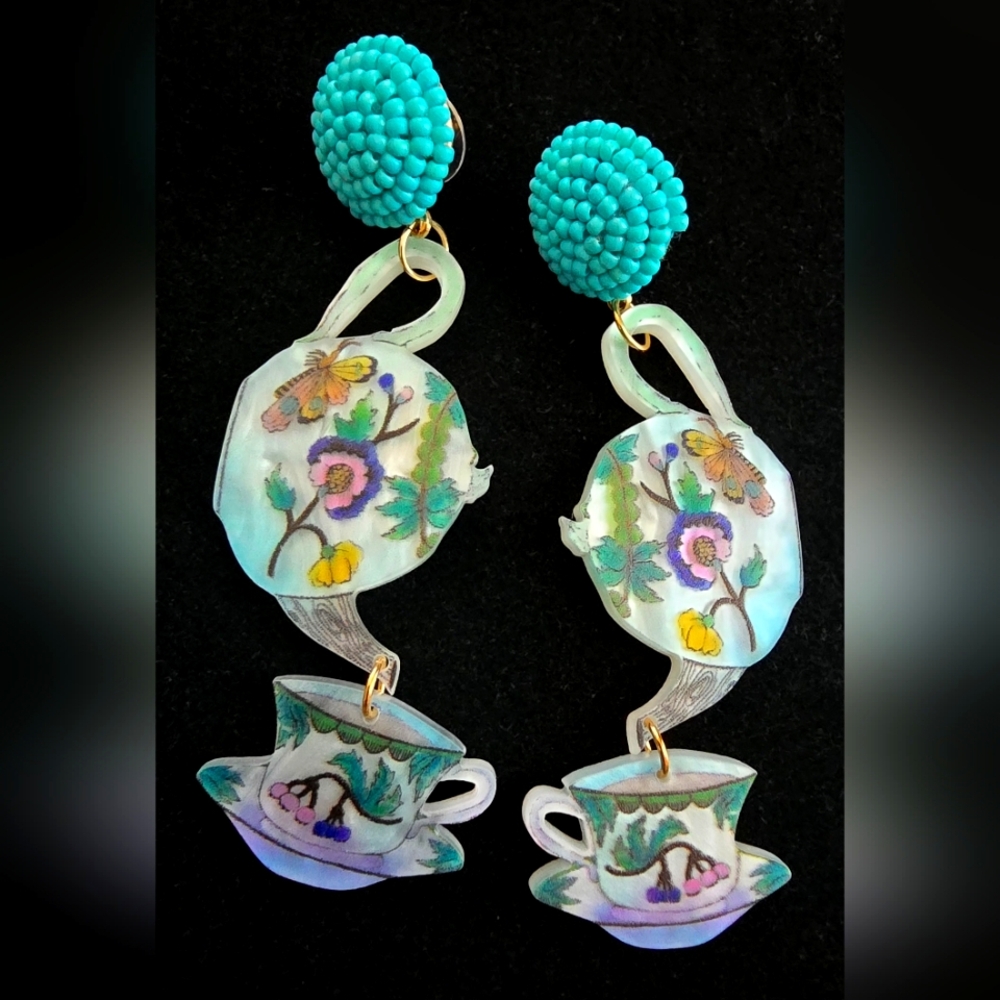 Floral Teacup Drop Earrings